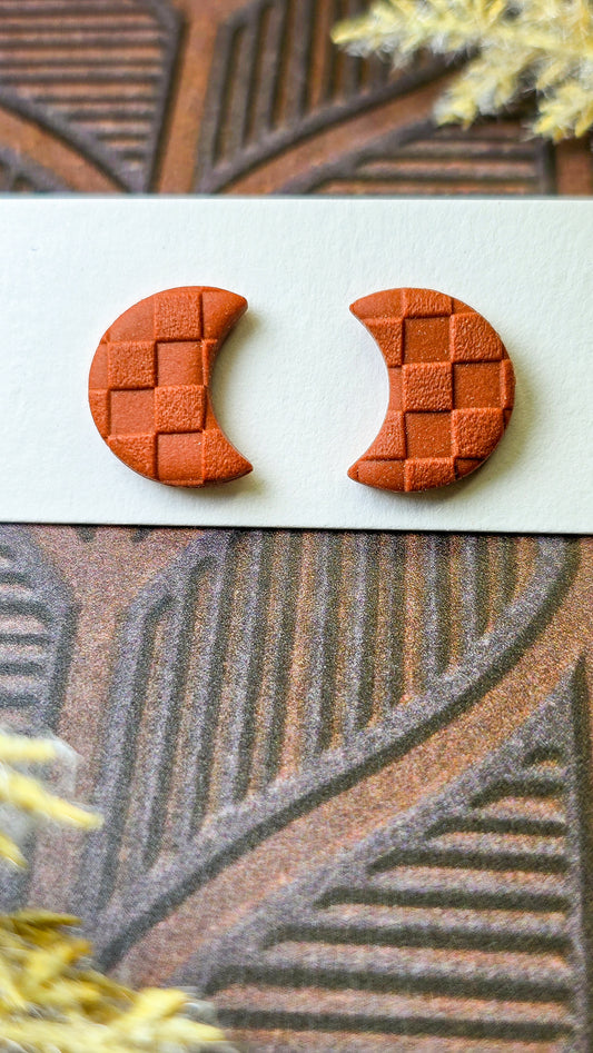 Rust Checkered Moon Studs