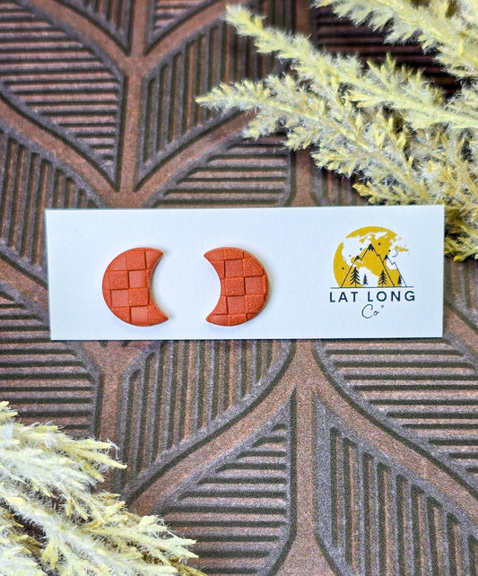 Rust Checkered Moon Studs